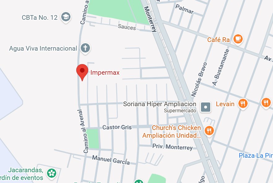 Ubicación Impermax — Camino al Arenal #106, Ciudad Madero